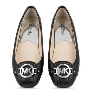 Michael Kors Black Leather MK Circle Logo Ballet Flats
